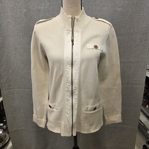 Beautiful Jones New York Signature Zip-Up Beige Sweater